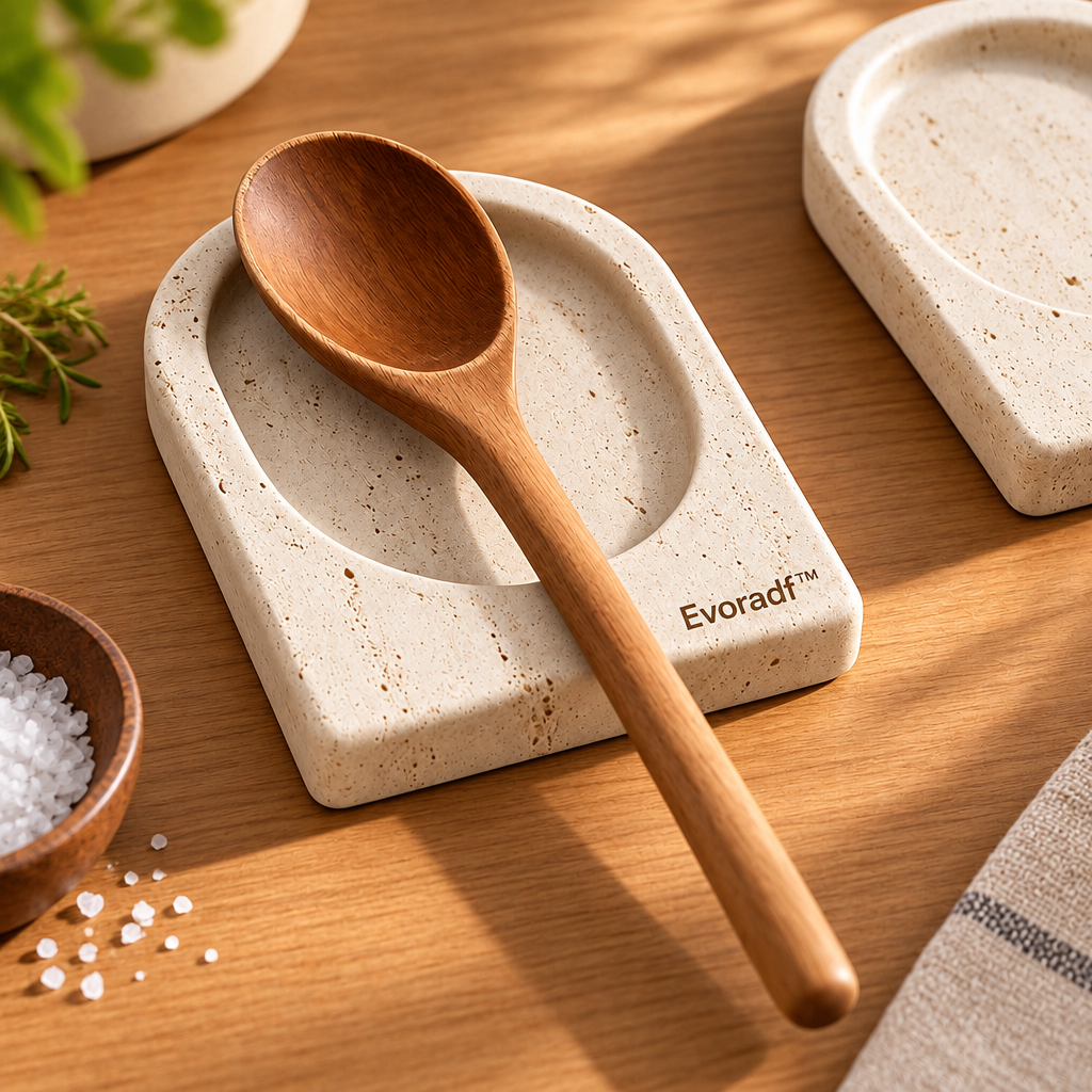 Evoradf™ Natural Stone Spoon Rest for Kitchen Countertops – Minimalist Utensil Holder with Elegant Raised-Edge Design