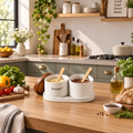 Evoradf™ Ceramic Kitchen Storage Jar Set with Acacia Wood Lids, Wooden Spoons & Serving Tray – Modern Countertop Organizer for Spices, Coffee & Pantry Essentials