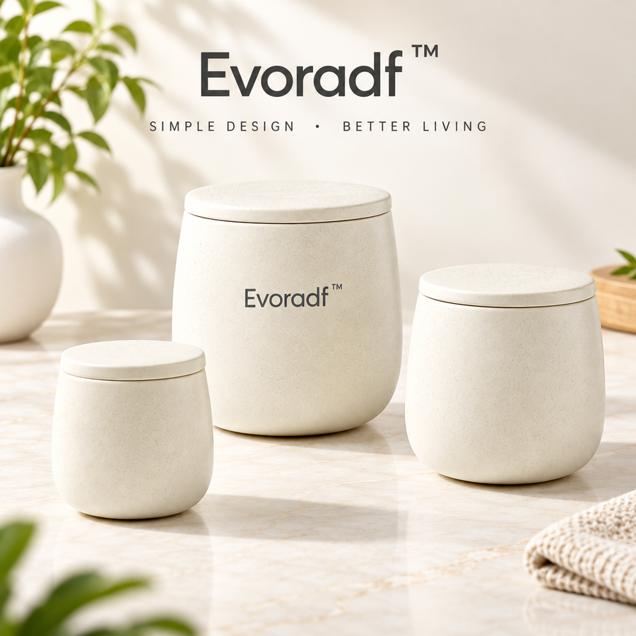 Evoradf™ Minimalist Ceramic Kitchen Storage Canister Set with Secure Lids – Modern Countertop Organizer for Pantry, Coffee & Everyday Essentials