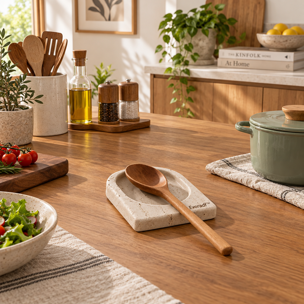 Evoradf™ Natural Stone Spoon Rest for Kitchen Countertops – Minimalist Utensil Holder with Elegant Raised-Edge Design