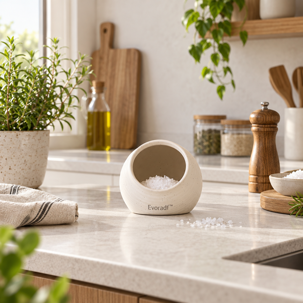 Evoradf™ Speckled Ceramic Salt Cellar with Sculptural Open Bowl Design – Modern Countertop Seasoning Holder for Salt & Everyday Kitchen Prep