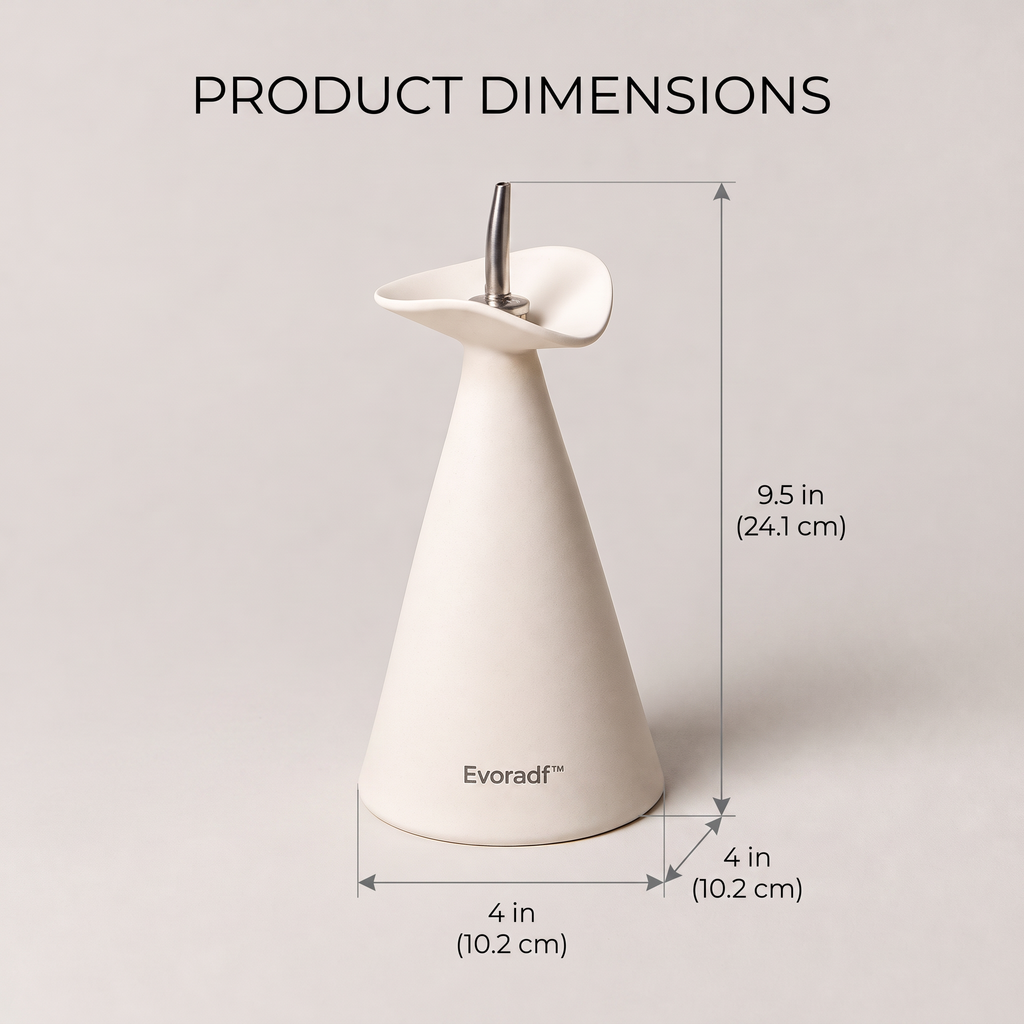 Evoradf™ Sculptural Ceramic Oil Dispenser with Precision Stainless Steel Spout – Modern Countertop Pourer for Olive Oil, Vinegar & Everyday Cooking