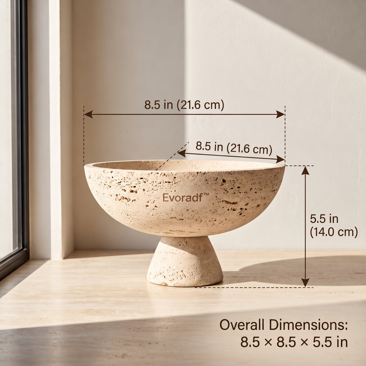 Evoradf™ Natural Travertine Pedestal Bowl, Handcrafted Stone Decorative Centerpiece with Organic Textured Finish – Elegant Tabletop Accent for Modern Living Spaces