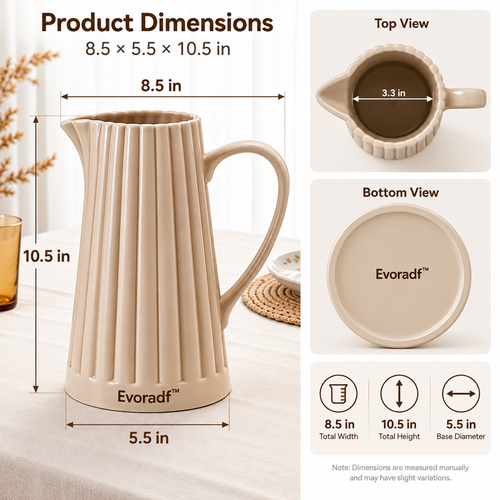 Evoradf™ Ribbed Ceramic Table Pitcher – Sculptural Modern Serving Jug for Everyday Dining