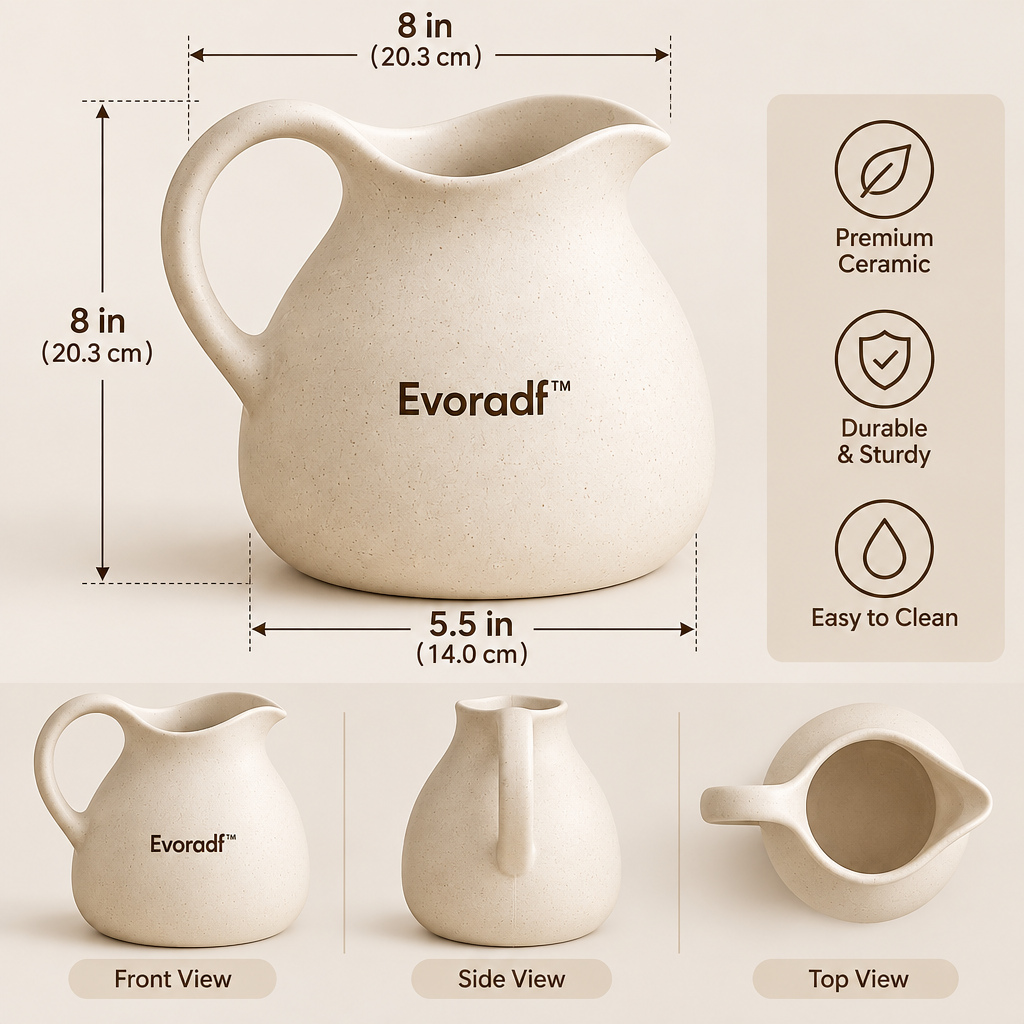 Evoradf™ Speckled Ceramic Serving Pitcher – Modern Water & Beverage Carafe with Sculpted No-Drip Spout and Ergonomic Handle