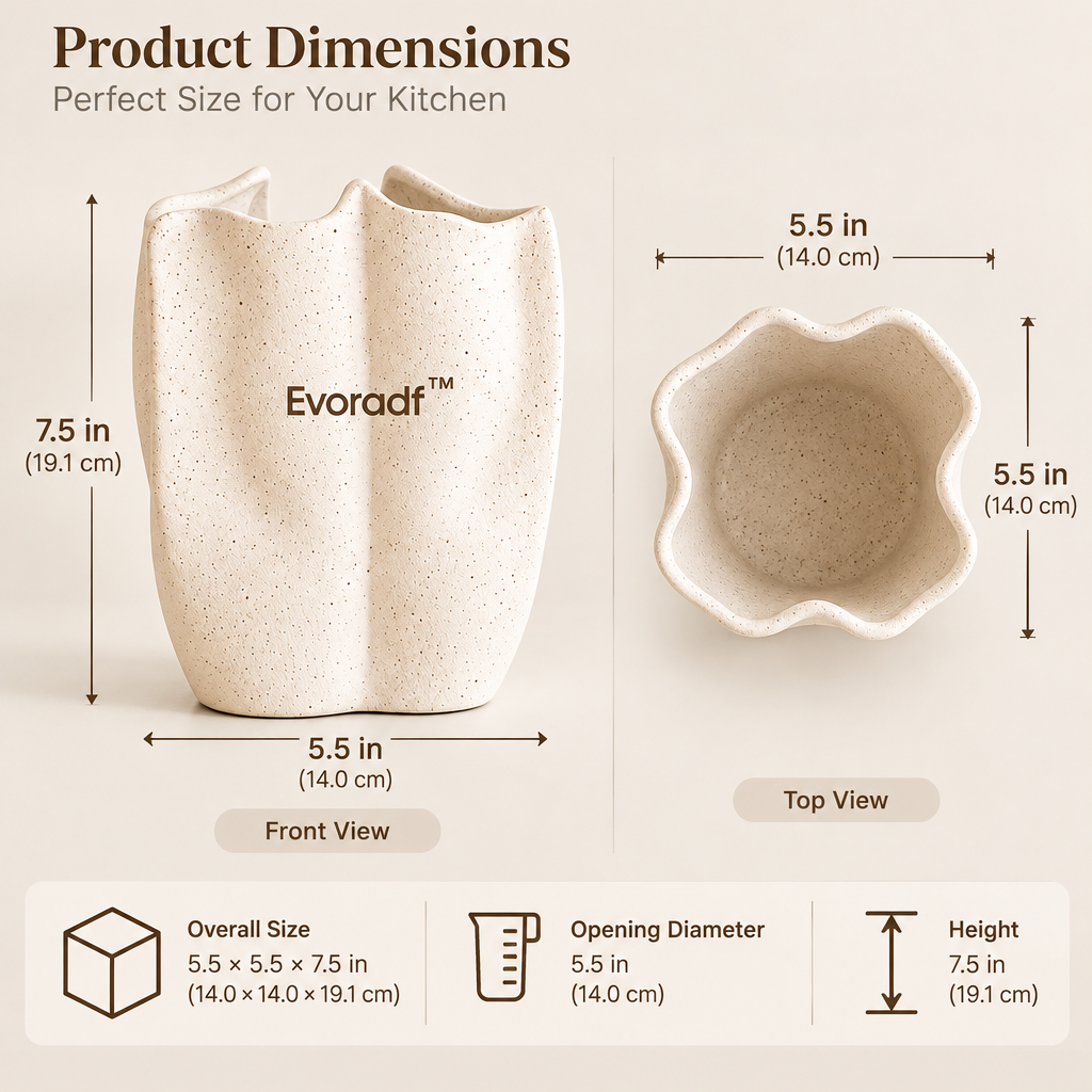 Evoradf™ Sculptural Speckled Ceramic Utensil Holder – Modern Countertop Organizer for Walnut Wood Kitchen Tools & Everyday Cooking