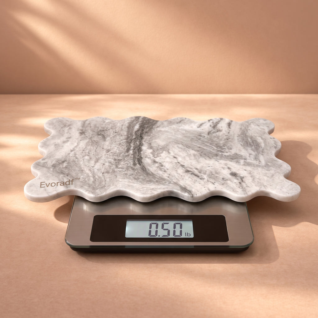 Evoradf™ Natural Marble Serving Tray with Sculptural Scalloped Edge – Elegant Charcuterie, Dessert & Entertaining Platter for Modern Dining