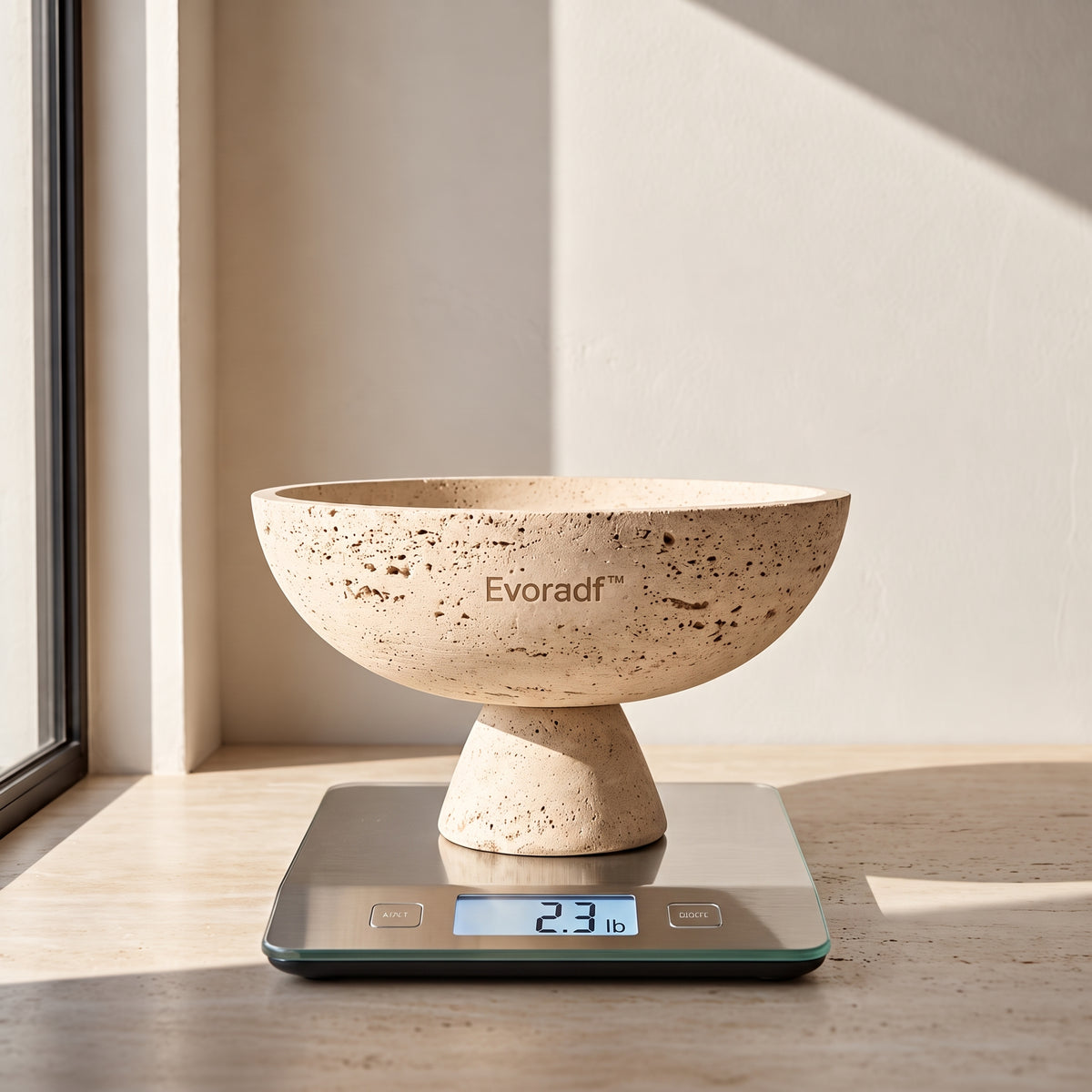 Evoradf™ Natural Travertine Pedestal Bowl, Handcrafted Stone Decorative Centerpiece with Organic Textured Finish – Elegant Tabletop Accent for Modern Living Spaces