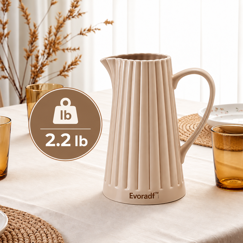 Evoradf™ Ribbed Ceramic Table Pitcher – Sculptural Modern Serving Jug for Everyday Dining