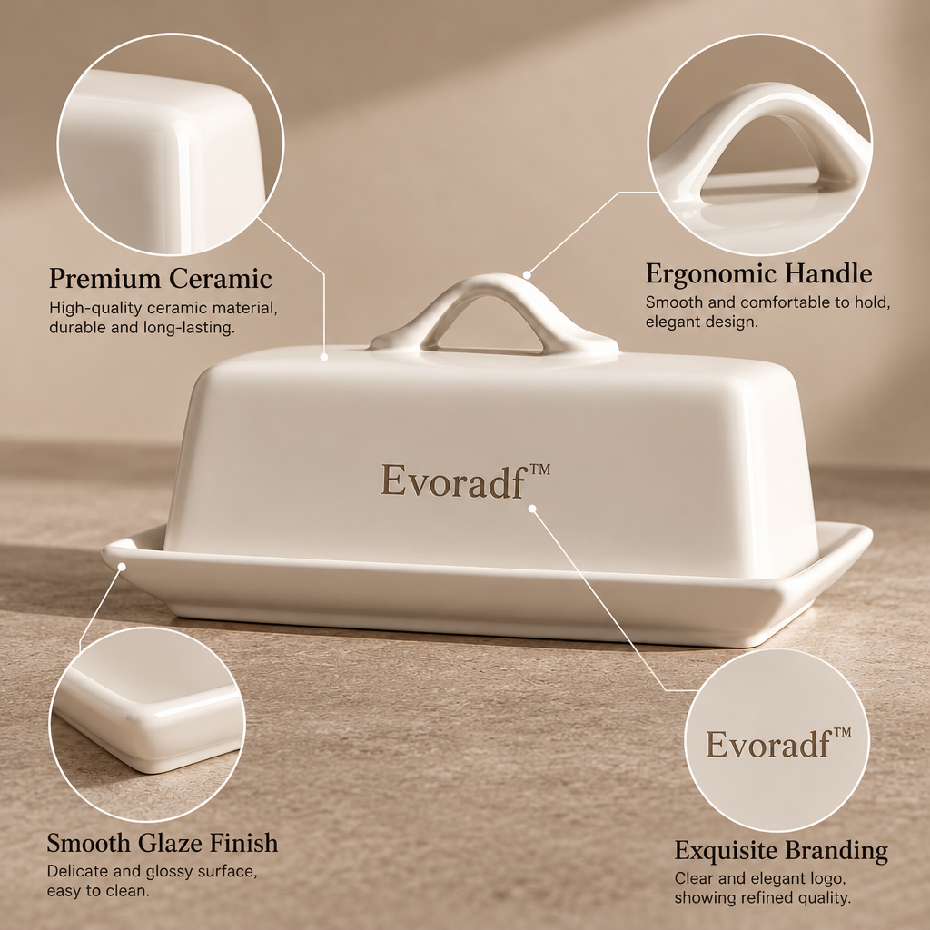 Evoradf™ Premium Ceramic Butter Dish with Ergonomic Handle – Elegant Covered Butter Keeper for Modern Kitchen & Dining