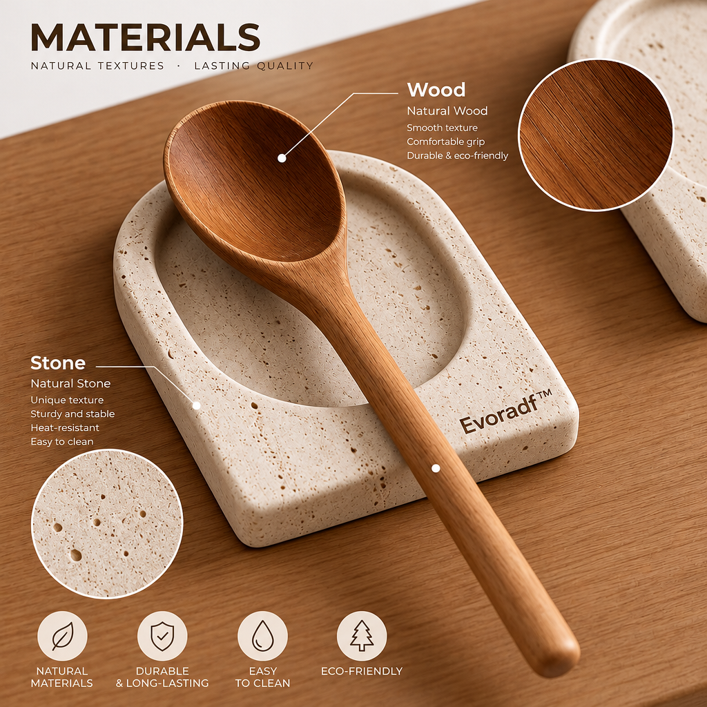 Evoradf™ Natural Stone Spoon Rest for Kitchen Countertops – Minimalist Utensil Holder with Elegant Raised-Edge Design