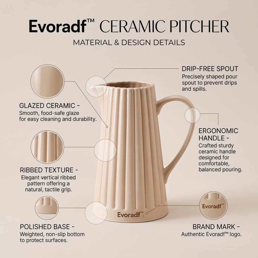 Evoradf™ Ribbed Ceramic Table Pitcher – Sculptural Modern Serving Jug for Everyday Dining
