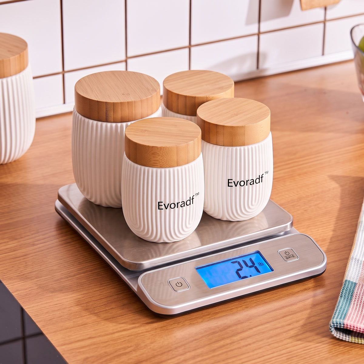 Evoradf™ Ribbed Ceramic Kitchen Canister Set with Natural Bamboo Lids – Modern Airtight Pantry Storage Jars for Coffee, Tea, Sugar & Everyday Essentials