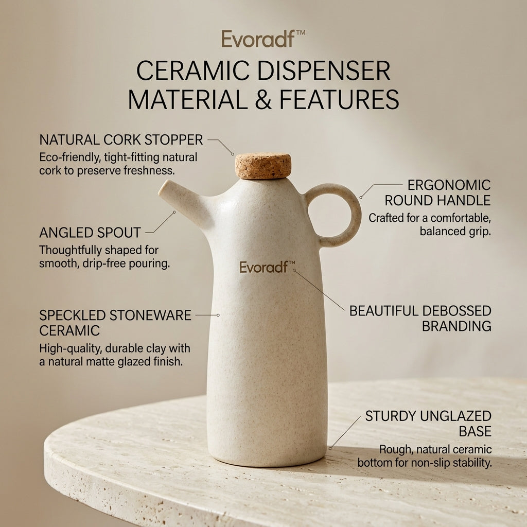 Evoradf™ Speckled Ceramic Oil Dispenser with Natural Cork Stopper – Modern Countertop Pourer for Everyday Kitchen Use