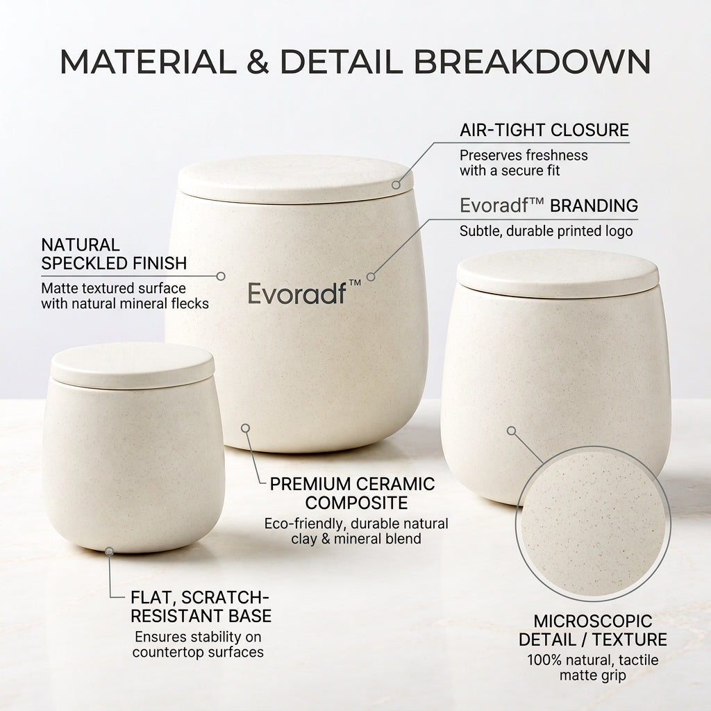 Evoradf™ Minimalist Ceramic Kitchen Storage Canister Set with Secure Lids – Modern Countertop Organizer for Pantry, Coffee & Everyday Essentials